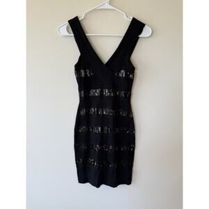 GUESS Black Bodycon Sequin Knit Mini Dress Sz XS Sequined Sleeveless